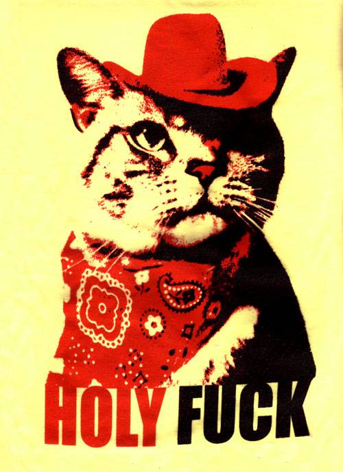 Holy Fuck's Cowboy Cat T-shirt design.