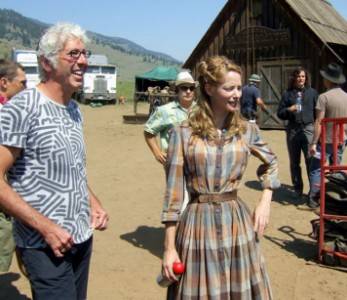 Co-producer Niv Fichma and actro Sienna Guillory on the set of Gunless.