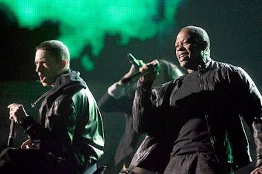 Eminem and Dr. Dre on the 53rd Annual Grammy Awards, Los Angeles, Feb 13 2011.