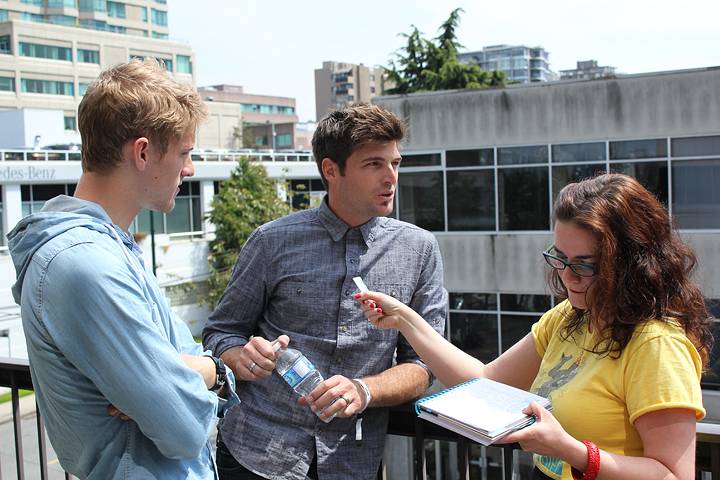 IMG_1654 Intrepid reporter Rachel Fox interviewing Foster the People in Vancouver, May 31 2011. Ryan West photo