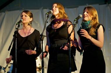 Backup vocalists with CR Avery at the Vancouver Folk Music Festival July 17 2011. Christopher Edmonstone photo