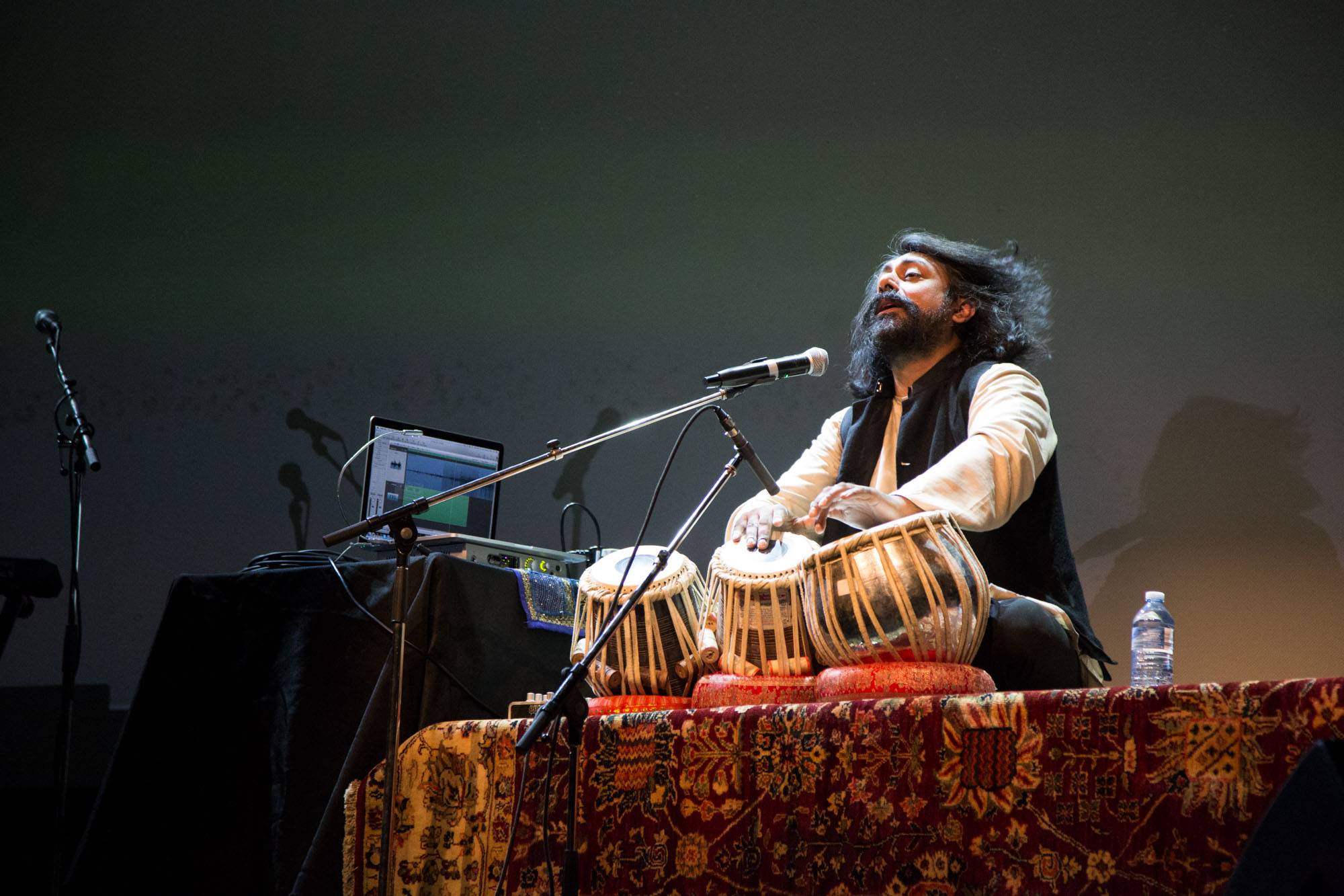 Talvin Singh speaking at the Vogue Theatre, Vancouver, July 15 2017. Kirk Chantraine photo.